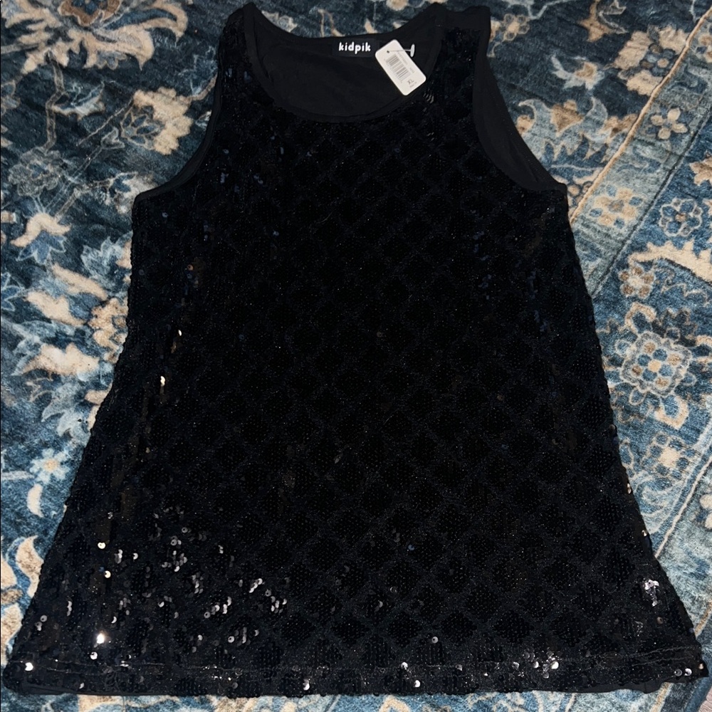 Kidpik Black Fancy Dressy Formal  Sequin Tank Top XL NWT
